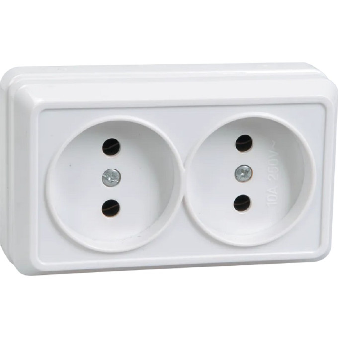 Розетка IEK 2-м ОП Октава 10А IP20 без заземления, белый ERO20-K01-10-DC